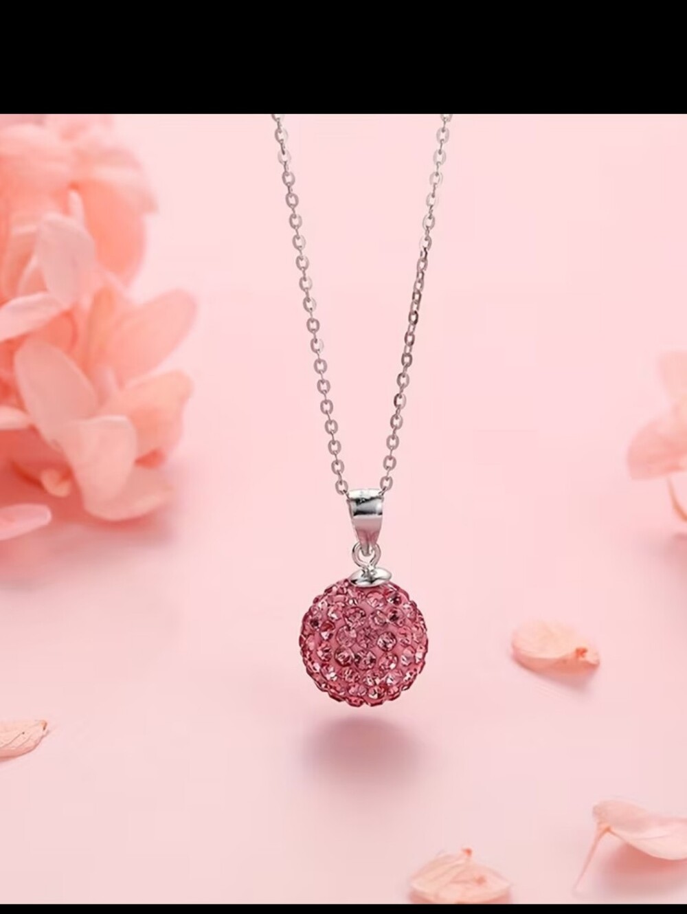 Pink Crystal Pave Ball Pendant Necklace - Women Jewelry